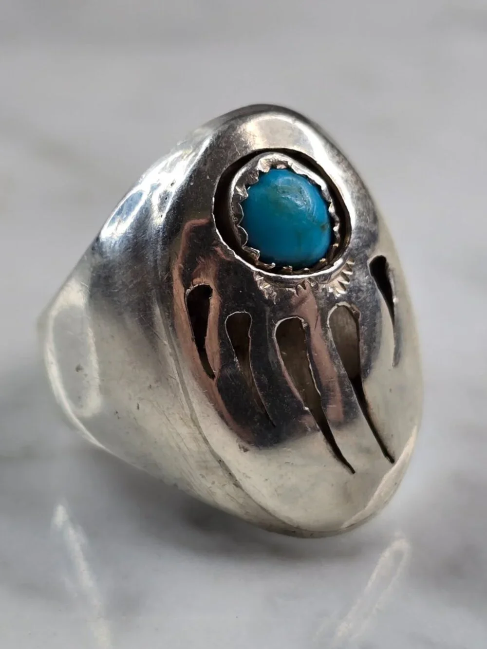 Mens Vintage Estate Sterling Silver Navajo Bear Paw Turquoise Ring 17.8g E5550